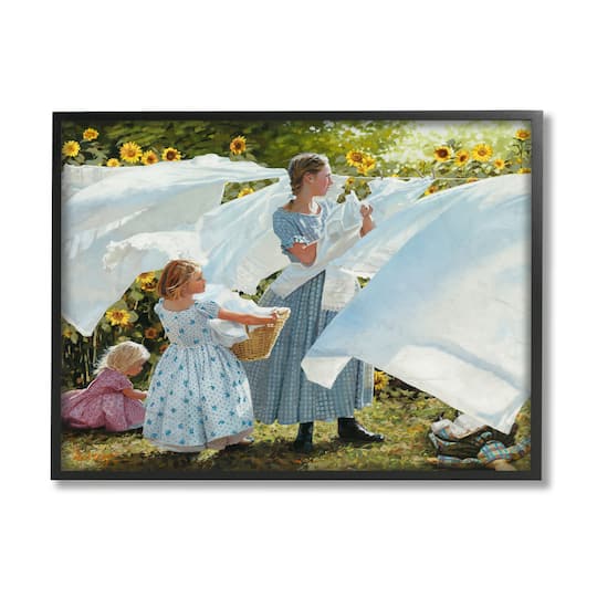 Stupell Industries Farm Children Doing Laundry Wall Art in Frame